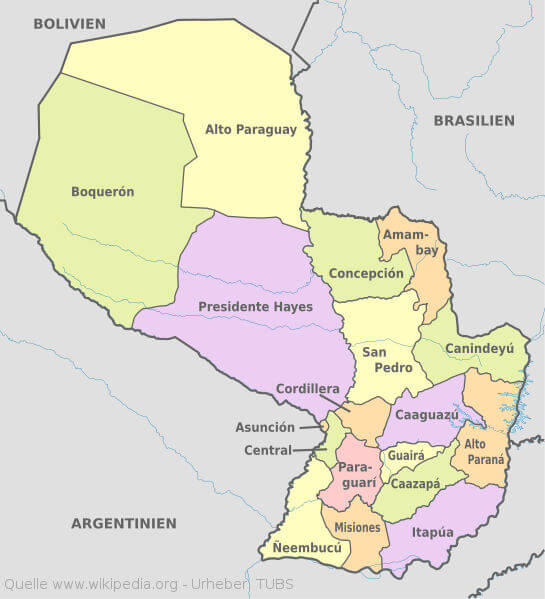 Karte Departementos Paraguay